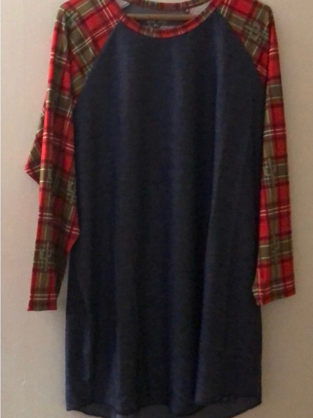 Crazy Train Holiday Navy Tunic with Red Plaid Sleeves with Cactus Print